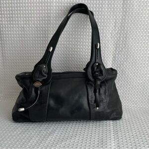 THE TREND Black Italian Leather Shoulder Bag Handbag Made in Romania Knotted